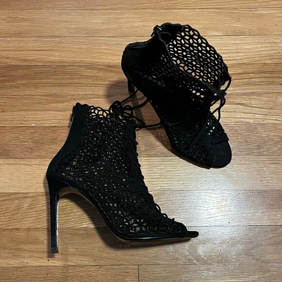 Zara Basic Laser Cut Peep-Toe Lace-Up Heels - Size 40 - Picture 1 of 9